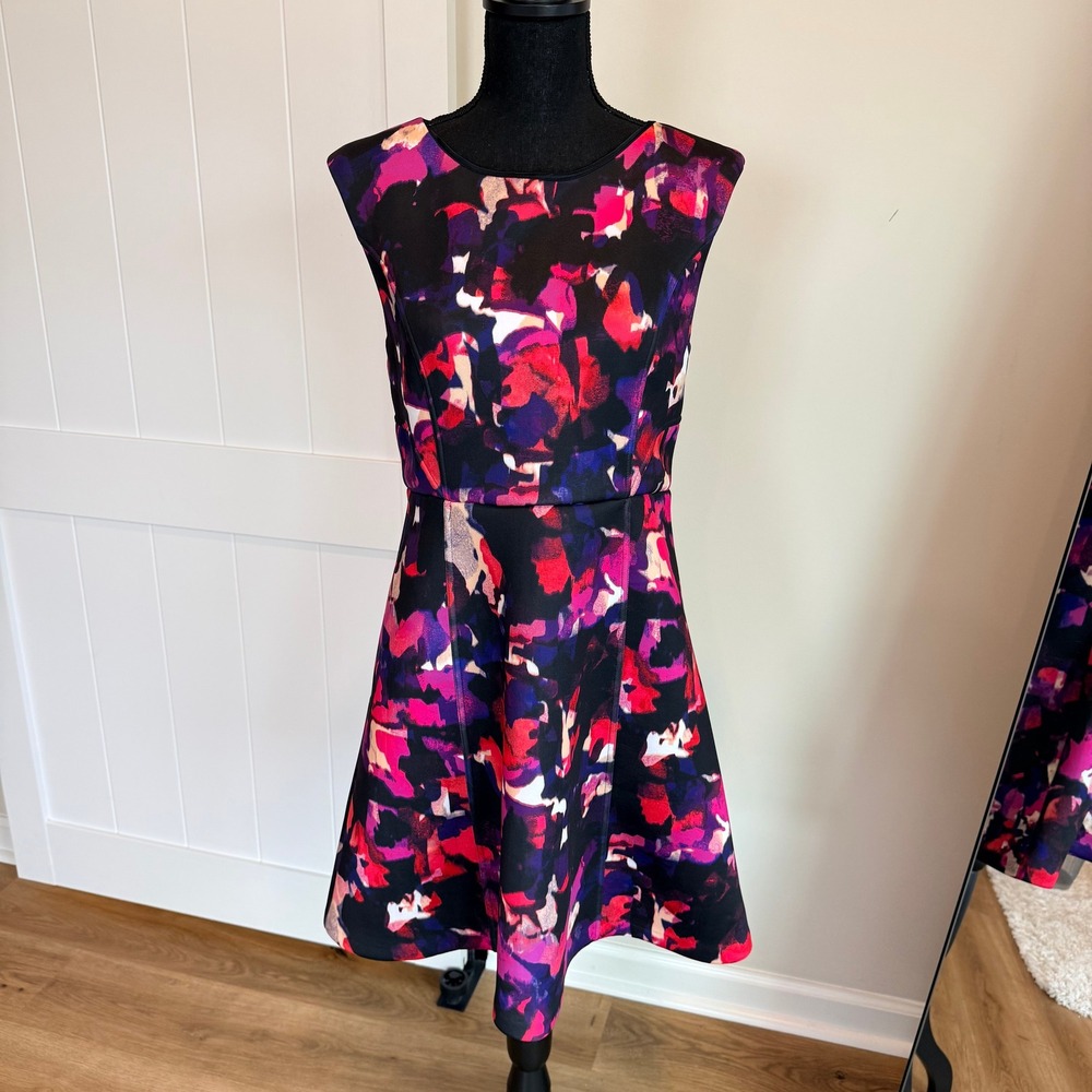 Cynthia Rowley Pink Purple Abstract Floral Fit and Flare Dress Womens‎ Size 8